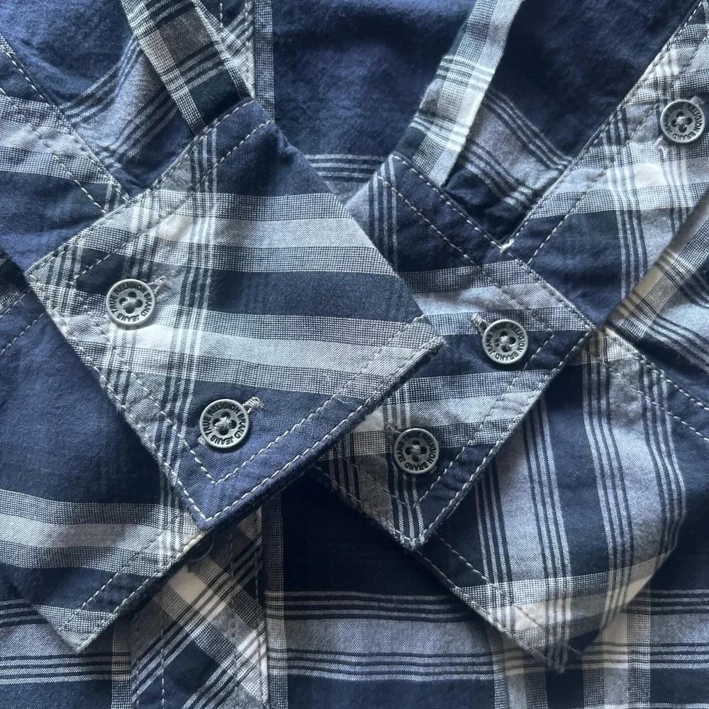 True Religion Long Sleeve Western Style Shirt - Navy‎ Blue/White - Large